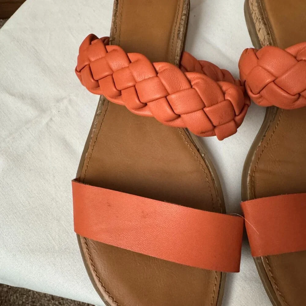 Sun + Stone Papaya Easten Faux Leather Woven Slip On Slide Sandals Size 10
